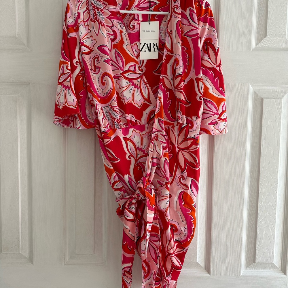 ZARA Bold Floral Tie-Front Dress